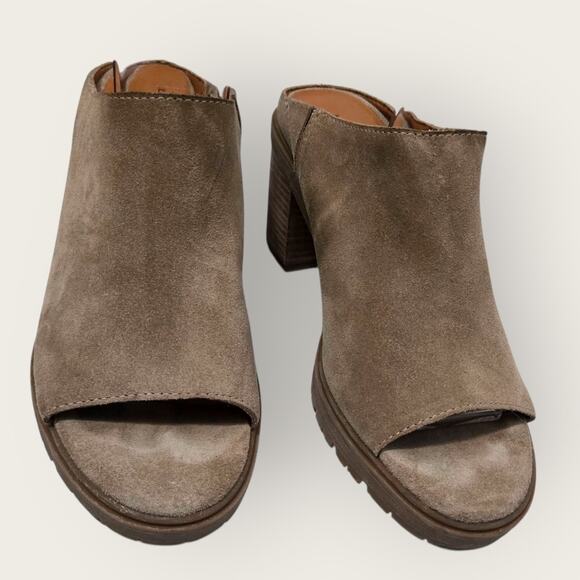 Lucky Brand Dalley Taupe Leather Peep-Toe Mules – Women's 7M - Picture 3 of 6